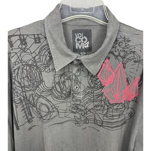 Volcom Stone Men's XXL Gray Scribble Graphic Short Sleeve Polo Shirt Y2K Skater